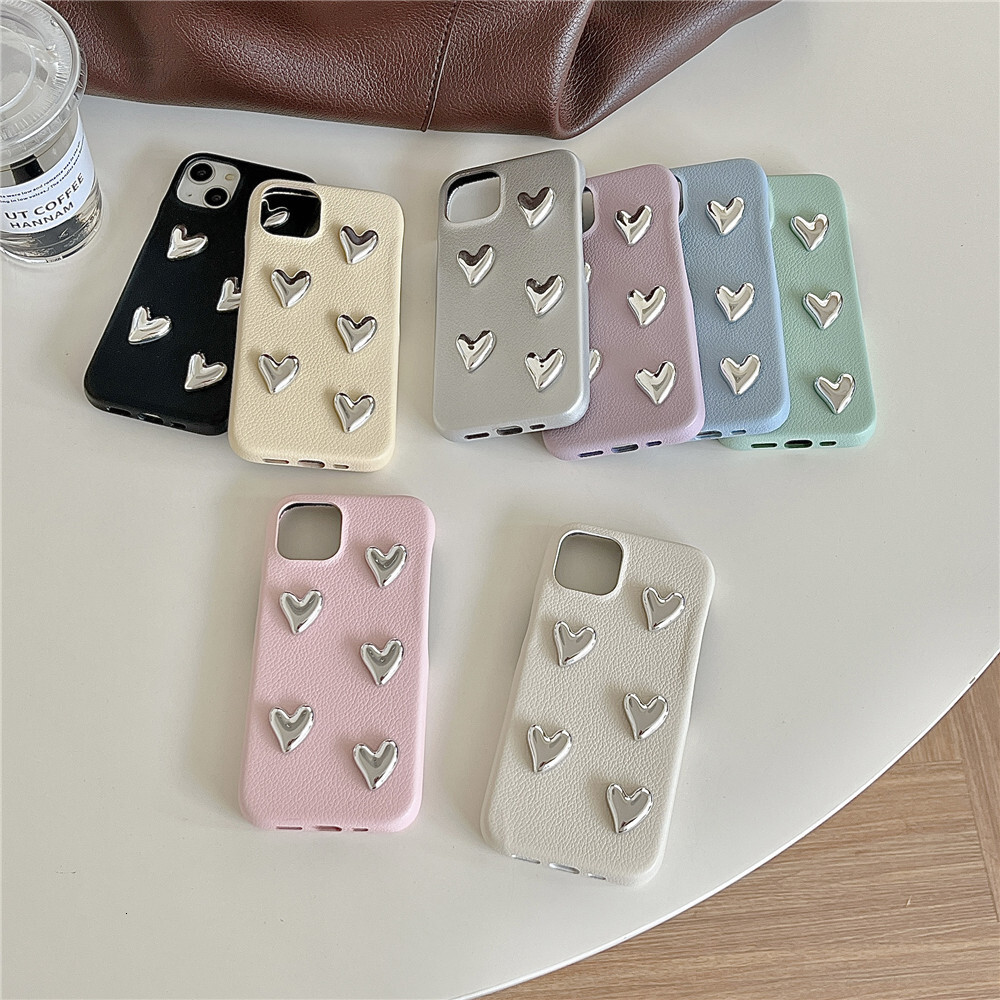 Full Screen 3D Heart Phone Case Compatible with iPhone 16/15 Pro Max Solid Color Protective Cover iPhone 14/13 Pro