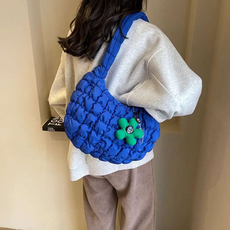 Women's Korean Version Sweet Girly Style Shoulder Casual Bubble Dumpg Fold Cloud Bag Fashion Exquisite