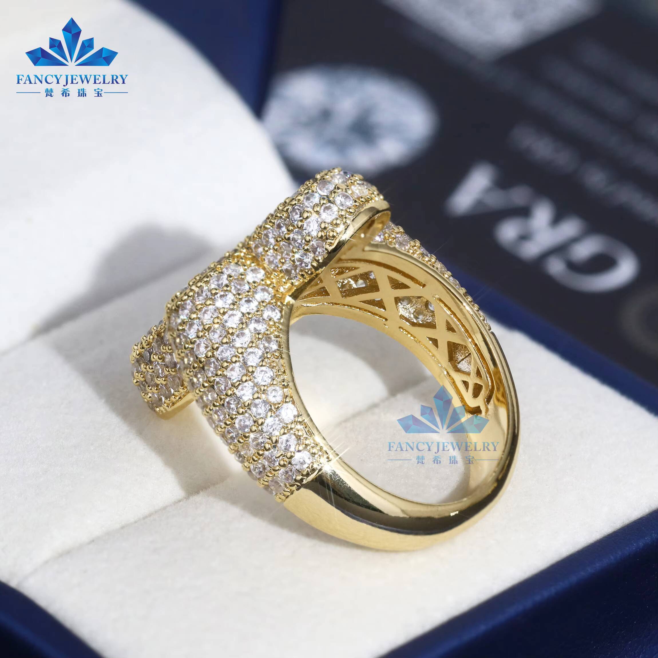 Wholesale Hip Hop Cross Gemstone Ring Men Ice Out 925 Silver Baguette Round Cut 18k Gold Plated Vvs Moissanite Cross Ring