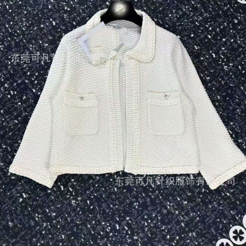 Designer clothing Xiaoxiang small lapel seven quarter sleeve knitted cardigan pearl button sweet socialite style short jacket top women's clothin