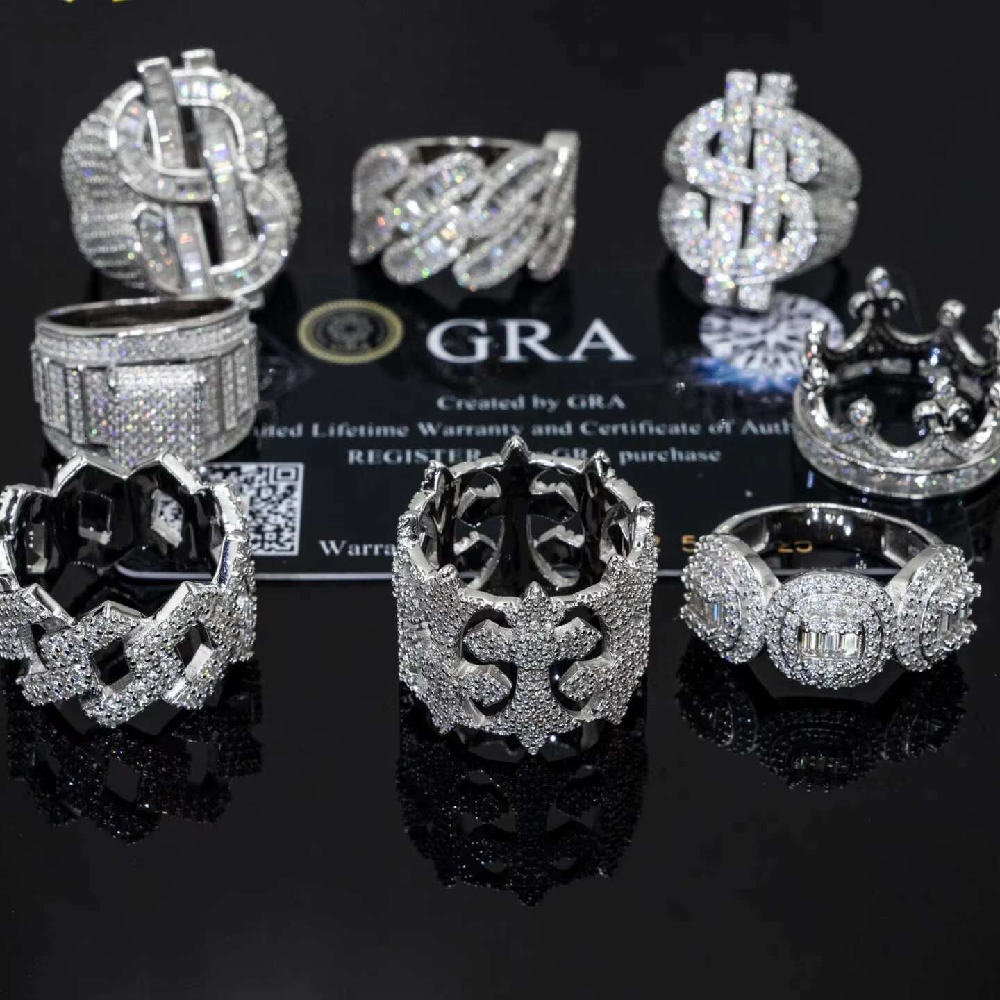 Adjustable Open Iced Out Bling Baguette Double Heart Ring With Gra Certificate S925 Silver Moissanite Ring