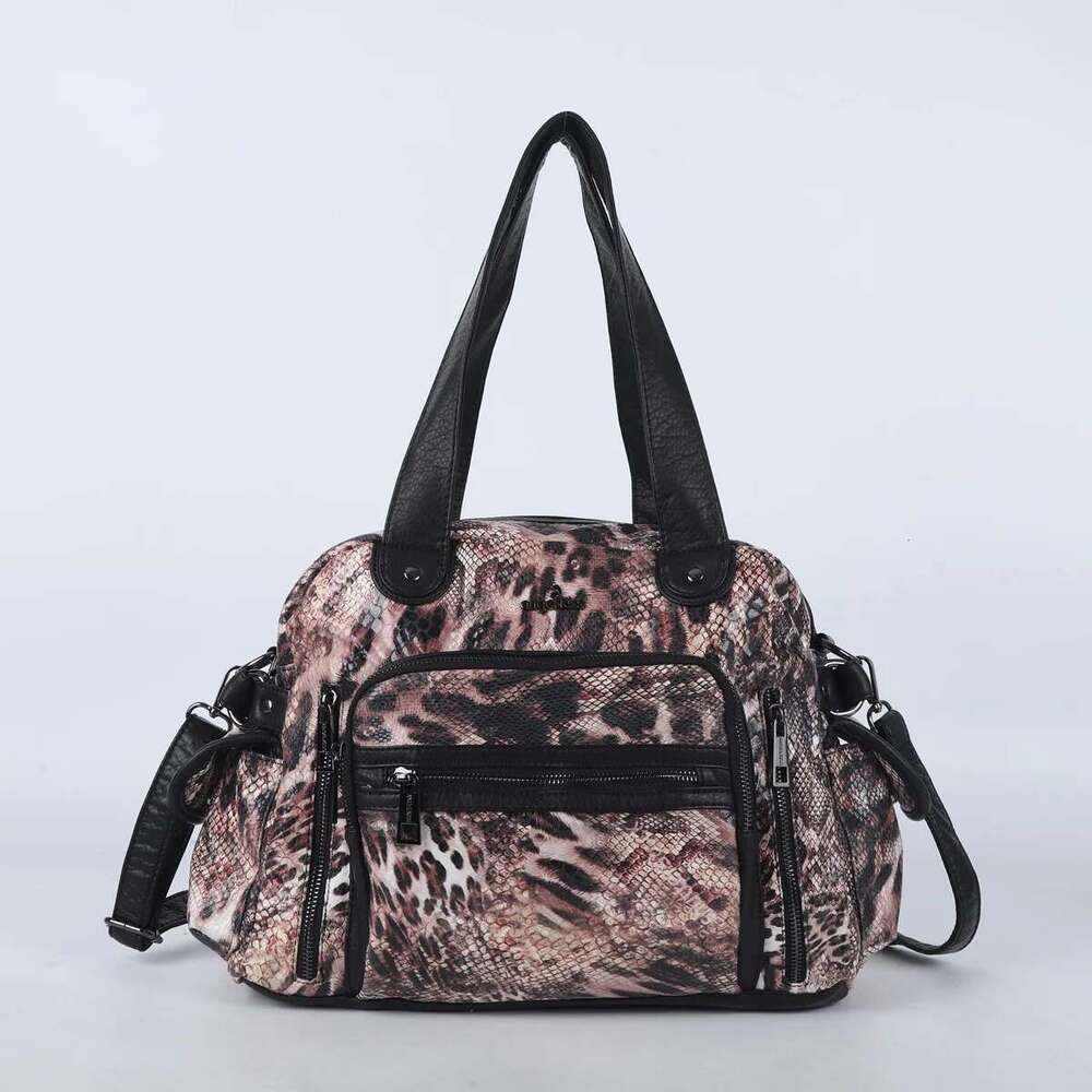 Angelkiss Women Handbags Satchel Top-Handle Leopard Handbag PU Bag Dumpg Pack Multi-Pockets Shoulder Bags