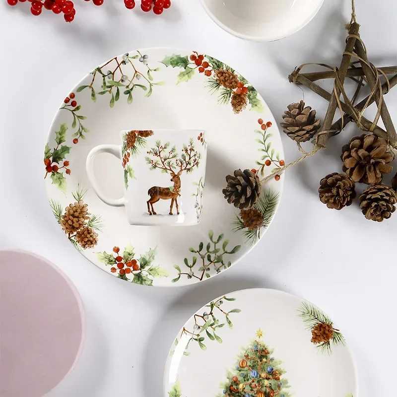 Christmas Christmas Tree Ceramic Plate European Style Tableware Coffee Mug Dinner Plates Fruit Snack Western Dishes Kitchen Christmas Gift Y251113