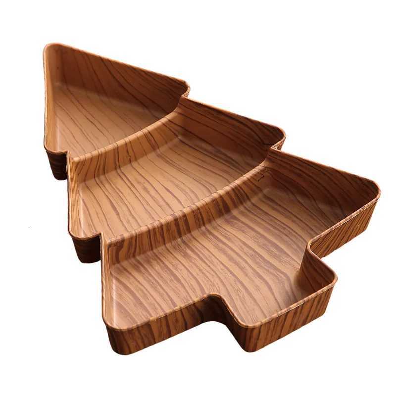 Christmas 1-5pcs Christmas Faux Wooden Snack Plates Candy Fruit Divided Trays Tree Shape Holiday Home Table Party Decoration Supplies Y251113