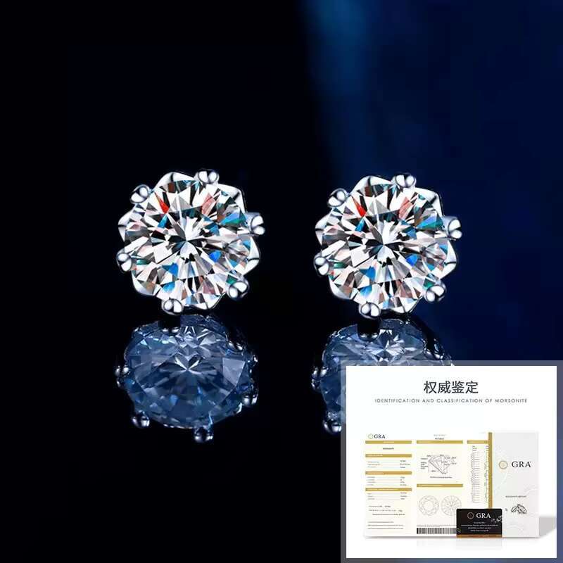 5mm/6.5mm/8mm Classic Diamond Earring Stud Excellent 925 Sterling Silver VVS GRA Moissanite Earring for Women Men