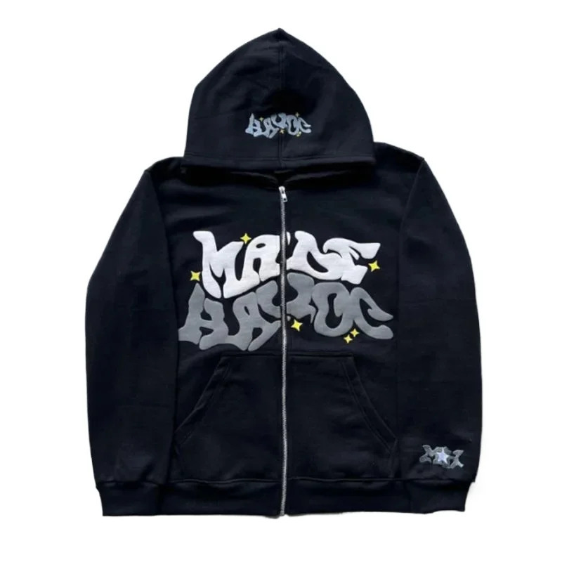 Zipper hooded sweatshirt with retro American letters and stars suitable for men and women jacket autumn d winter cardigan 251113