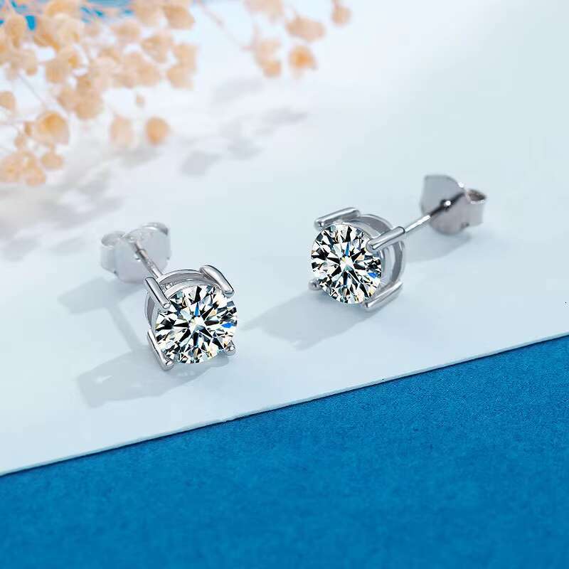 Hot Selling Drop Shipping 925 Sterling Silver 2 Carat Moissanite Diamond White Gold Stud Earrings with GRA Certificate