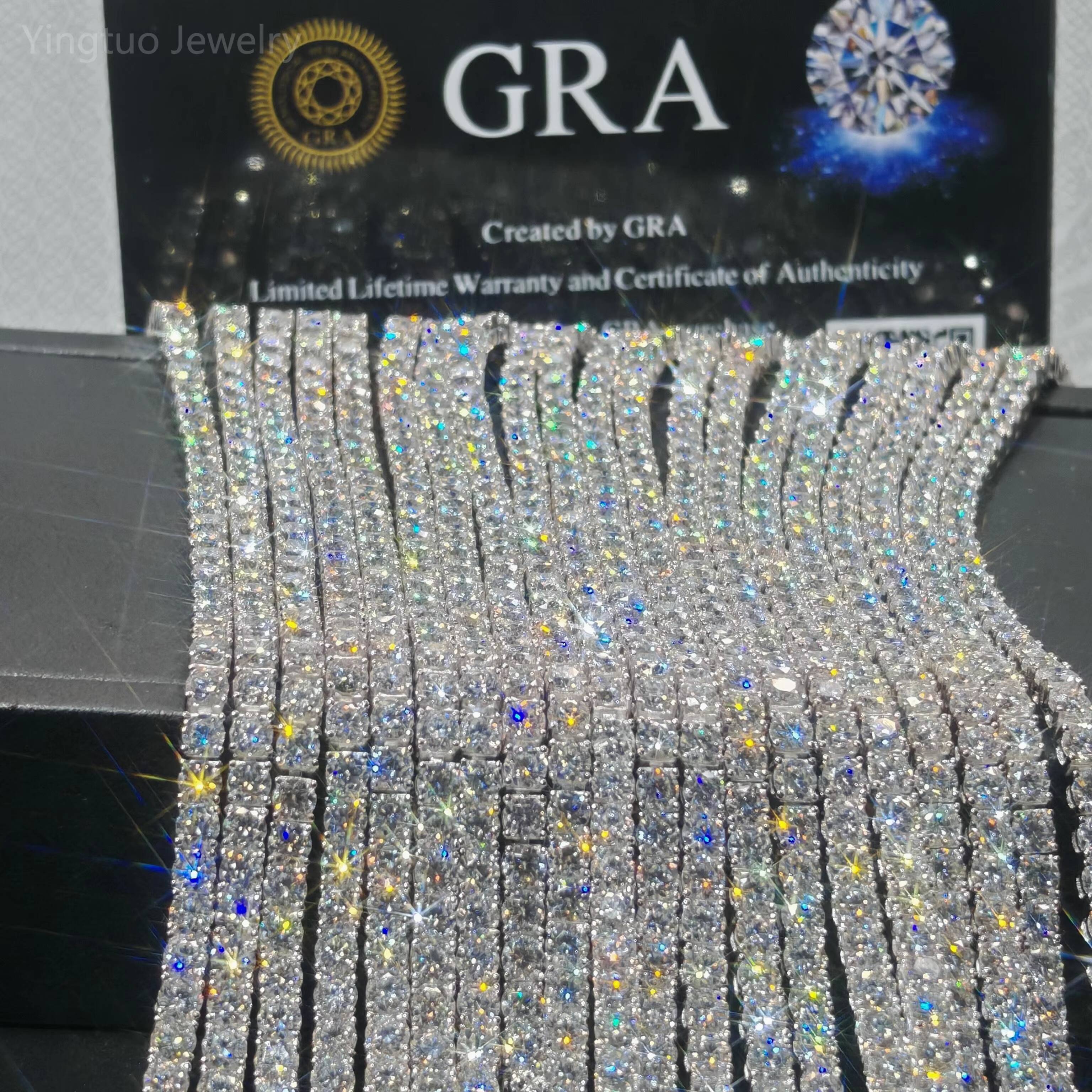 Fine Jewelry 925 Silver Ice Cut D VVS Moissanite Tennis Chain Necklace Bracelet Hiphop Cuban Link Chain with GRA Certification