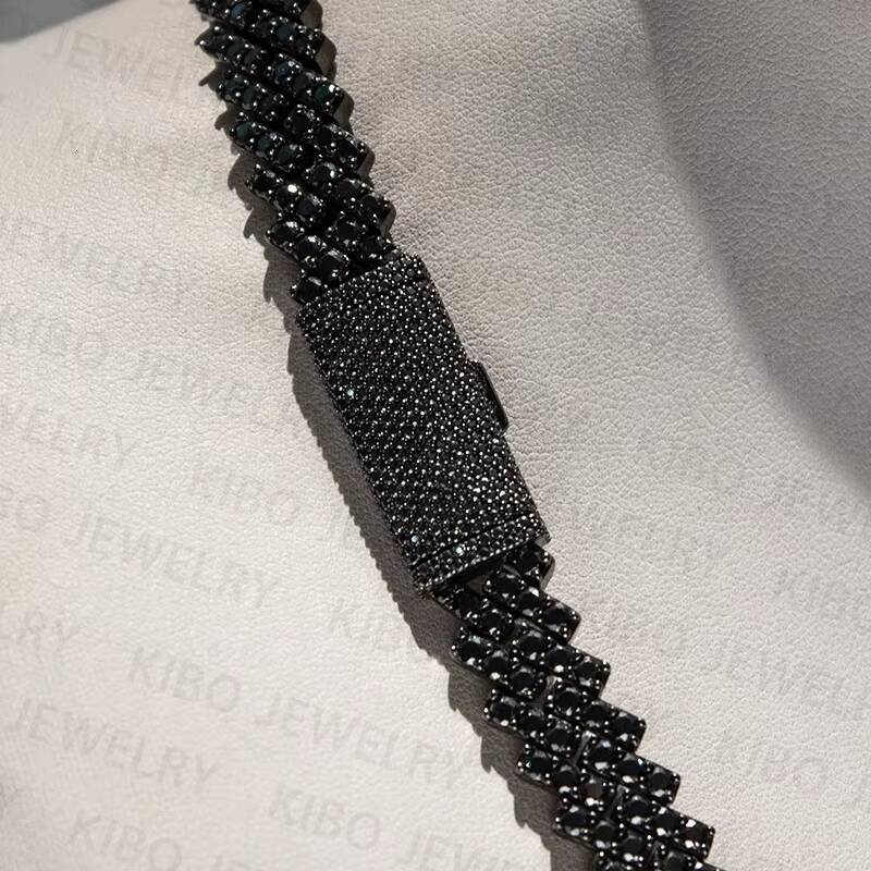 Fashion Jewelry Necklaces VVS Moissanite Diamond Chain 12mm Iced Out 925 Sterling Silver Black Moissanite Cuban Link Chain