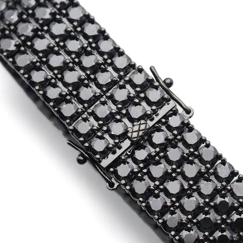Hot Sale Jewelry 4 Rows Black Moissanite With Black Plated 925 Silver Mens Tennis Bracelet Moissanite