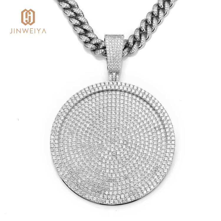 JWY Men Round Brass Large Hip Hop Iced Out Charm Pendants Zirconia Hip Hop Pendant Link