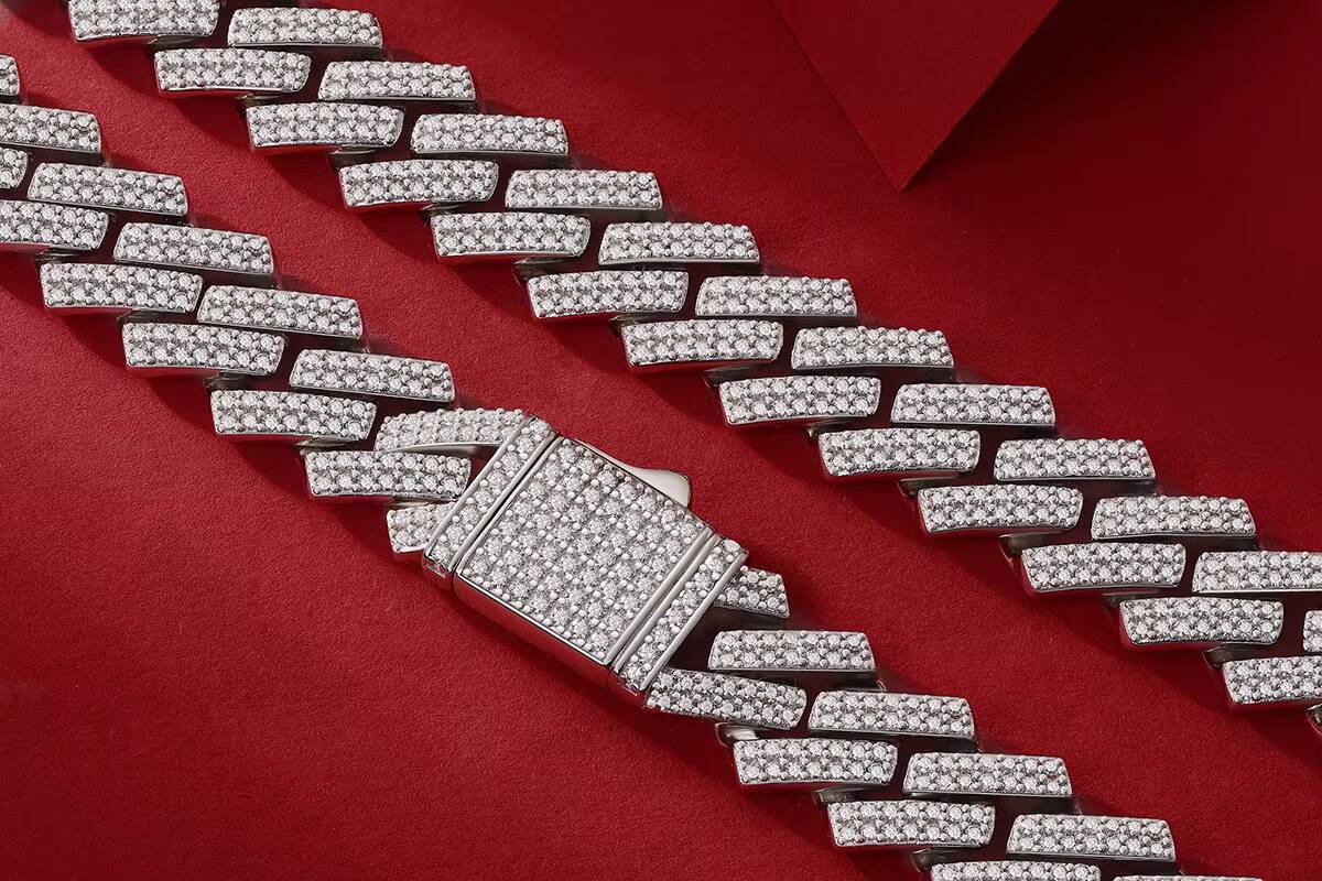 Moissanite Miami Cuban Link Chain Iced Out 2rows 14mm VVS Pass Diamond GRA Hip Hop 925 Sterling Silver Fine Jewelry Men Necklace