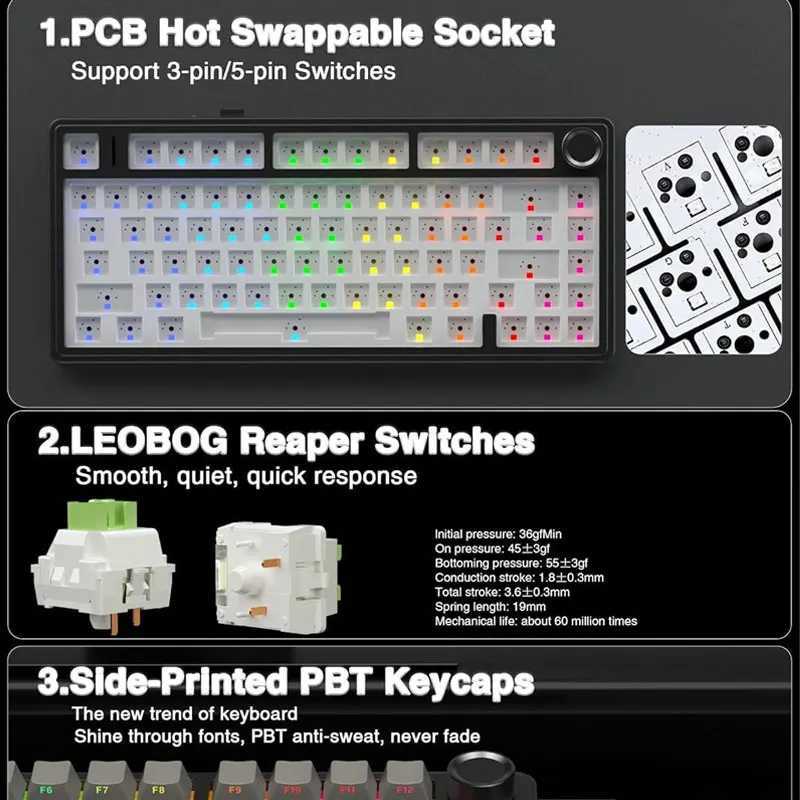 AULA F75 Gaming Mechanical Keyboard RGB Customized 75 Layout Side-engraving Gasket Mounted 80keys PBT Gradient Keycaps keyboard L251113