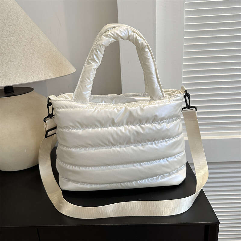 Cotton clothing for autumn winter, embroidered thread space cotton single shoulder handbag, fashionable and casual glossy crossbody bag