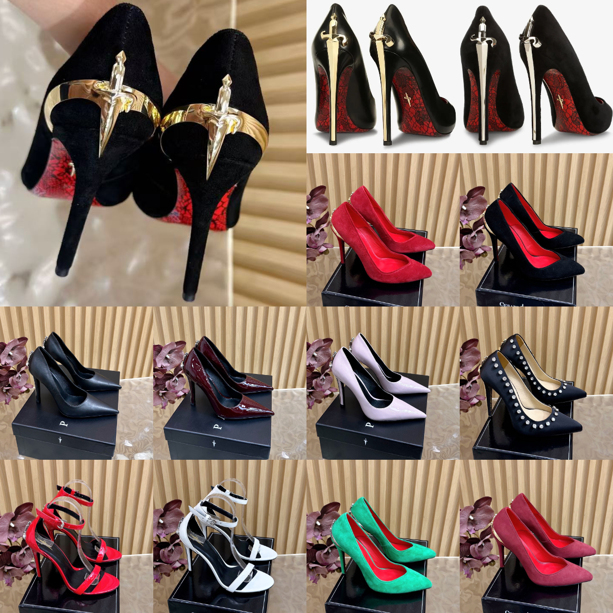 35-43 Womens High Designer Sandal wed dress shoe Lady gift Stiletto dagger heels Sliders slingback leather Summer Beach Rhinestones Pumps shoes