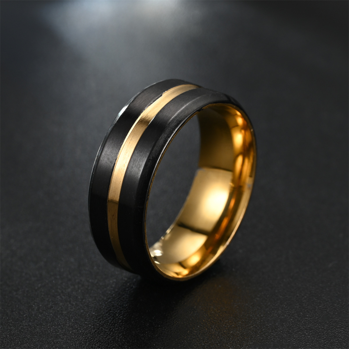 European and American Fashion New High-end Elegant Noble Black Grooved Colorful Men's Dominant Ring Manufacturer Sale