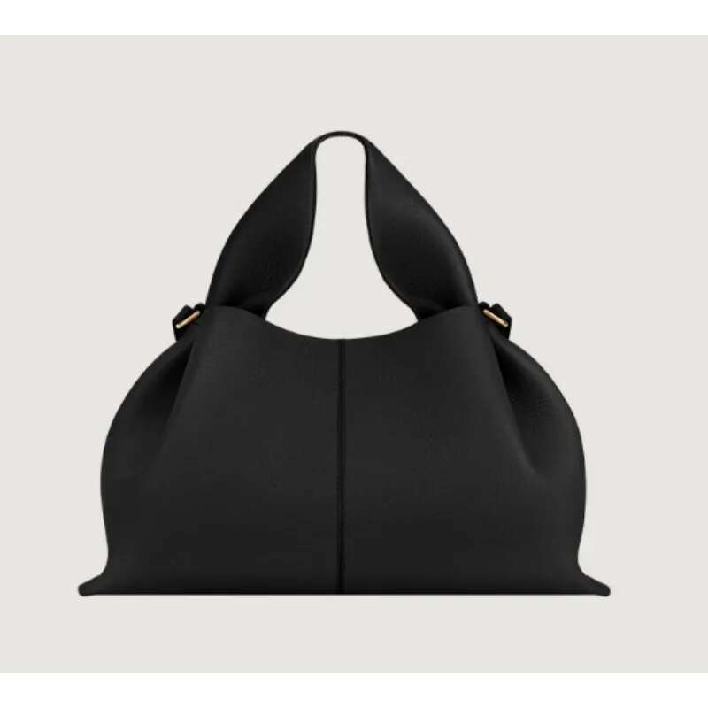 Exquisite Lychee Patterned Cowhide Dumpgs, Handheld Crossbody Bag, Handbag, Women's Minimalist Cloud Pack