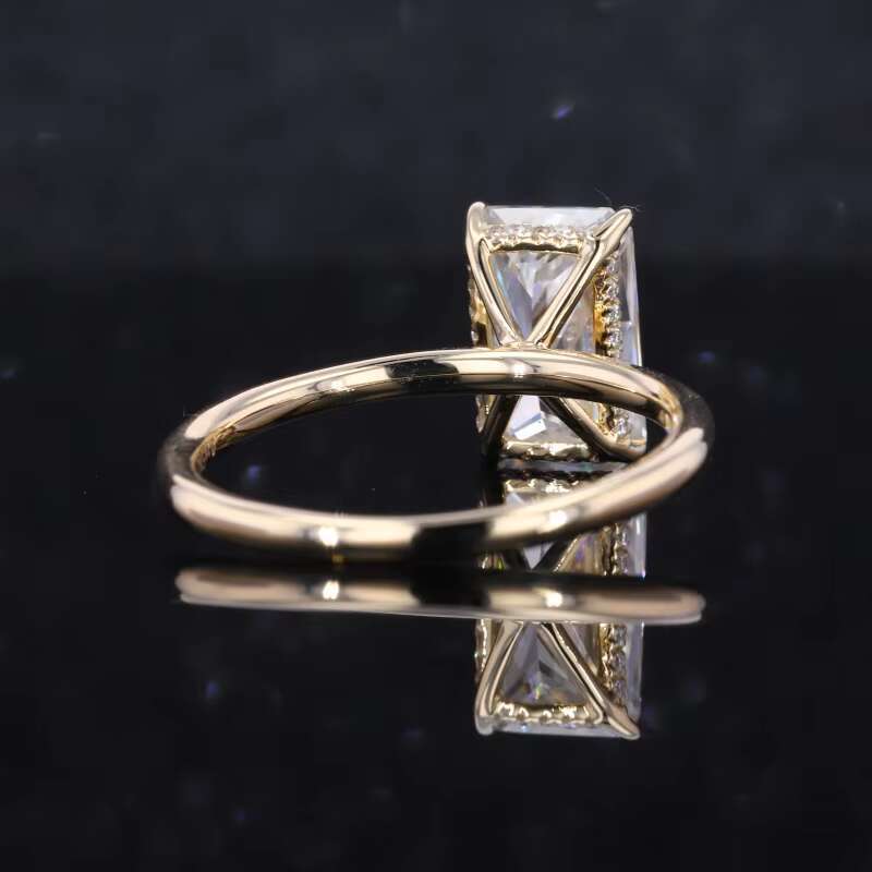 Starsgem 14k Yellow Solid Gold Radiant Crushed Ice Moissanite Ring with Hidden halo Eternity Band Ring Set