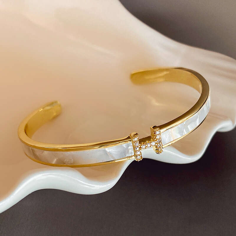 Gold Tone Letter Shaped Bangle Bracelet With Accents Stylish Birthday Jewelry Gift For Her High Quality And Chic Accessory