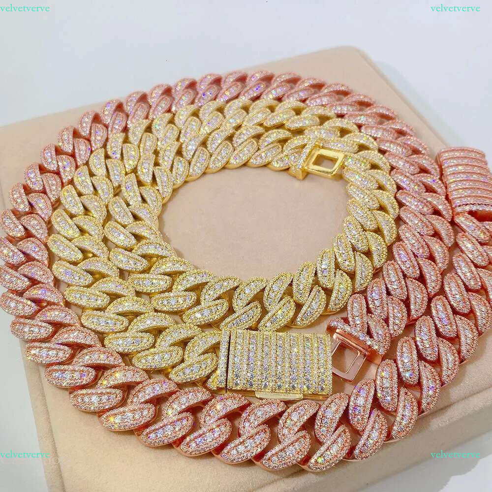 New Arrival Designer Bracelet 20mm Full Set Moisanite S Sier Cuban k Chain Trendy Necklace Accessories for Men Women Hip Hop Pass Dia Tester Gift