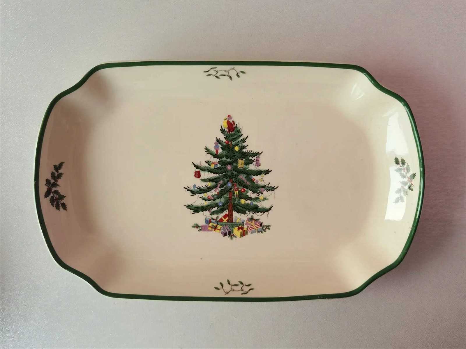 Christmas Classic Green Edge Series Christmas Set Size Plate Square Plate Size Bowl Fish Dish Coffee Set Y251113