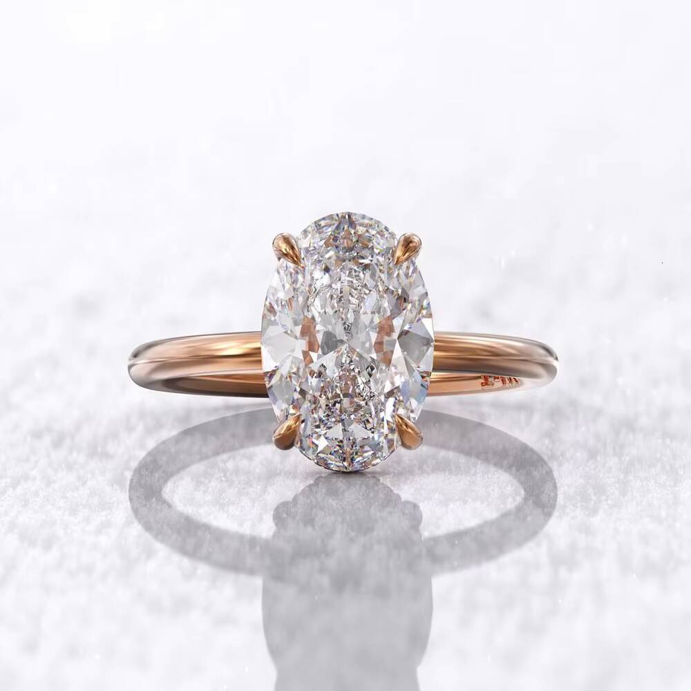 14k Gold Oval Crushed Ice 2ct Moissanite Engagement Ring for Women