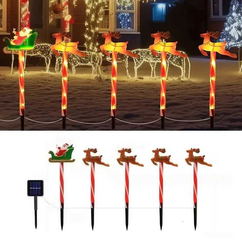 5PC/Set Solar Santa ClausElk Garden Lights Outdoor Waterproof Lawn Lamps Decoration Landscape Lighting For ChristmasFestival M251113