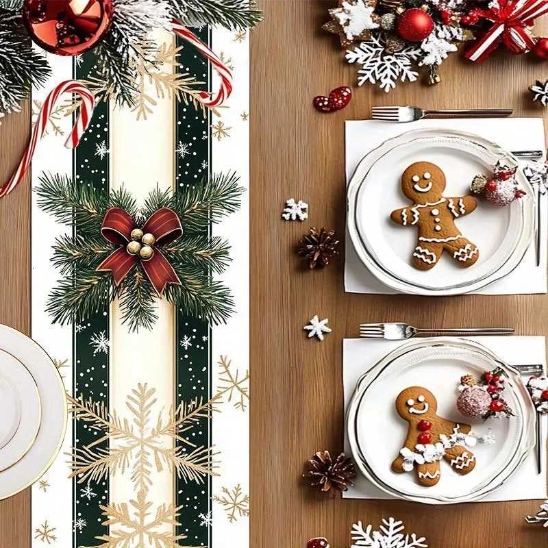 Christmas Christmas Wreath Green Pine Branches Red Bow Gold Decoration Themed Decoration Dining Table Flag Family Kitchen Restaurant Y251113