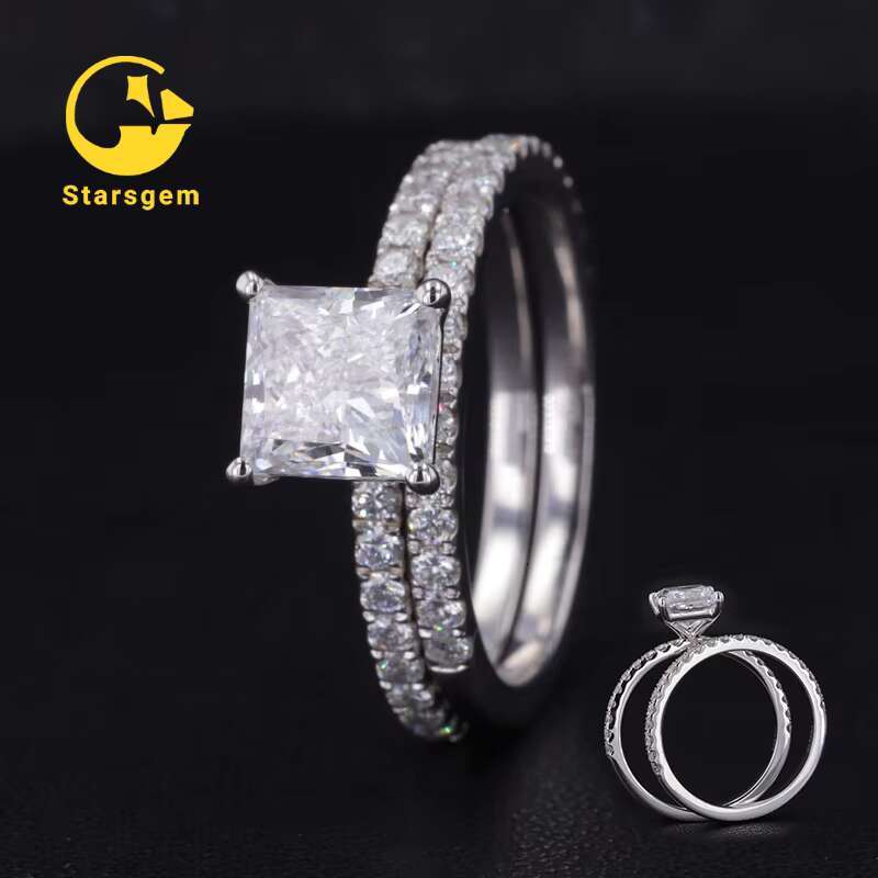 Starsgem Moissanite Stone 14k 9k Solid Gold Ring Moissanite Princess Cut Invisible Set of Ring