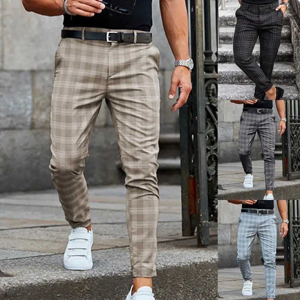 Plaid Pattern Fashion Mens Trouser Plaid Loose Autumn Retro Mens Pants Business Casual Straight Leg Slimming PantsXJ250412