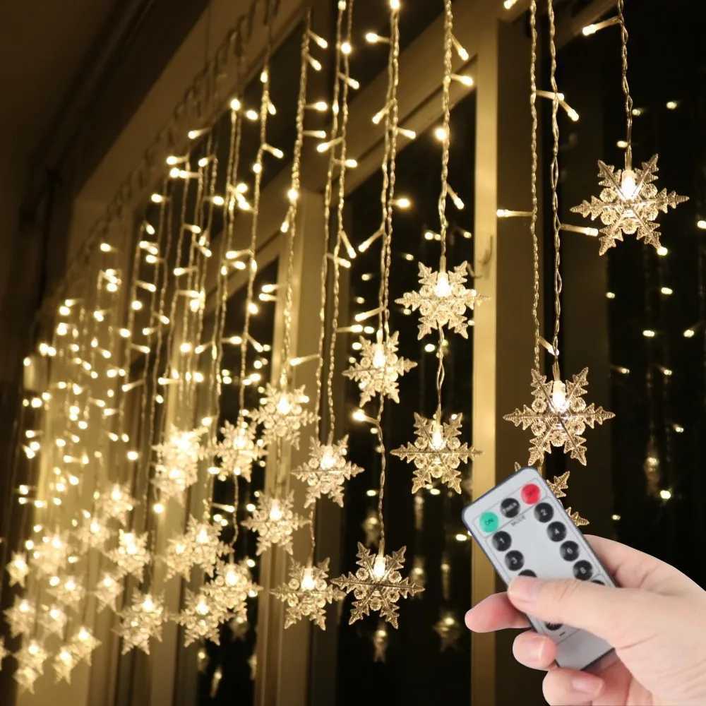 Battery/USB Operated Snowflake Curtain LED String Lights IndoorOutdoor Decor 2024 Christmas Holiday Party Lighting Wedding Deco M251113