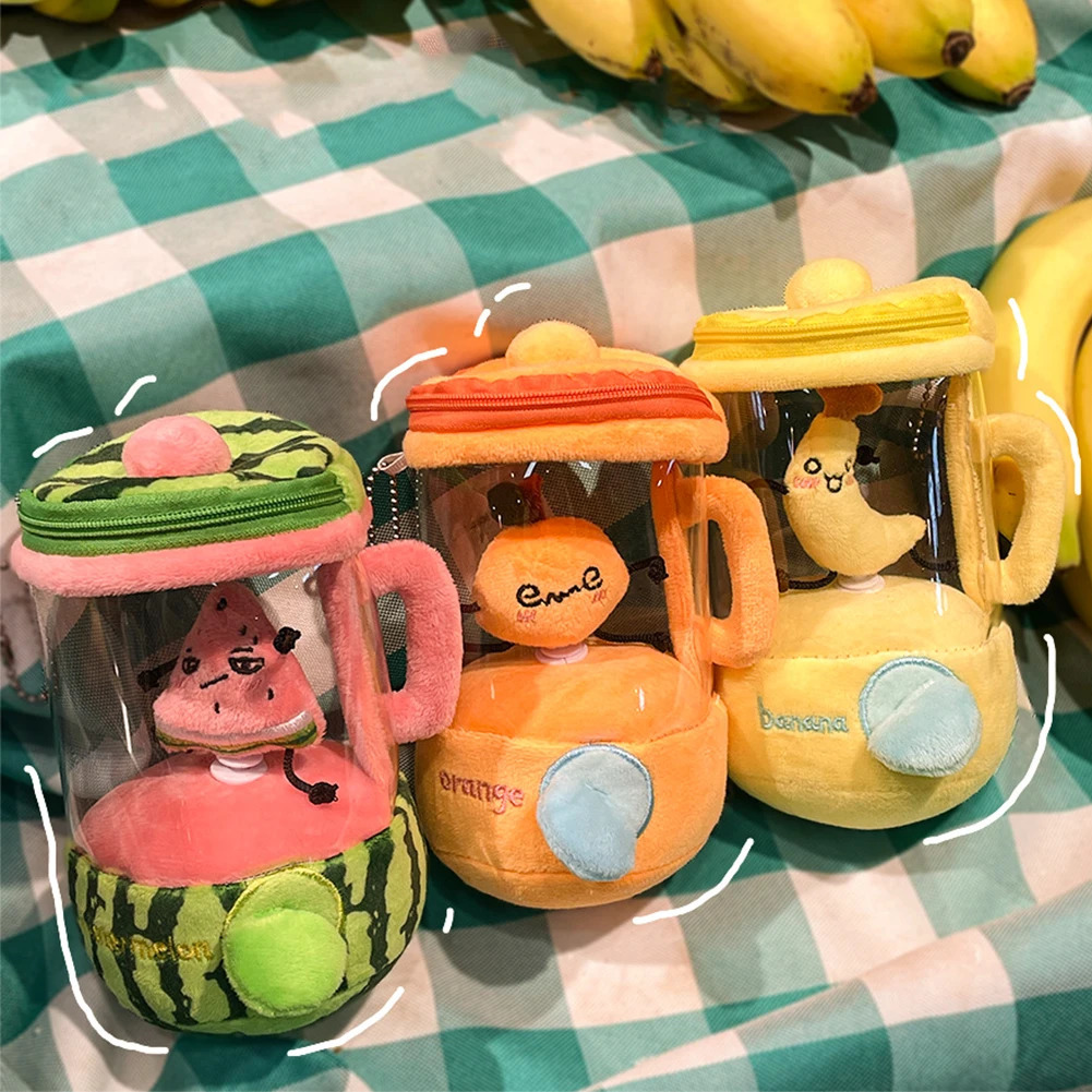 Cartoon Fruit Juicer Plush Toy Watermelon/Orange/Banana Bag Pendants Blender Toy Drawstring Rotating Plush Keychains 251111