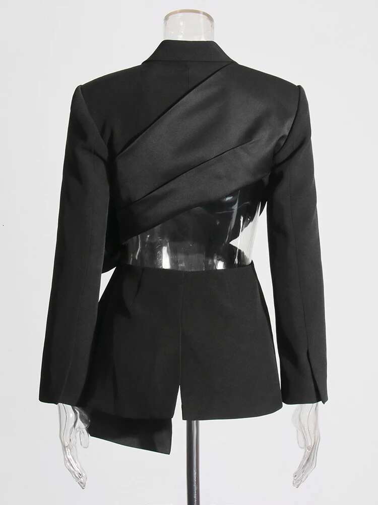 Solid Spliced Bowknot Hollow Out Blazer For Women Notched Collar Long Sleeve Tunic Temperament Blazers Female New