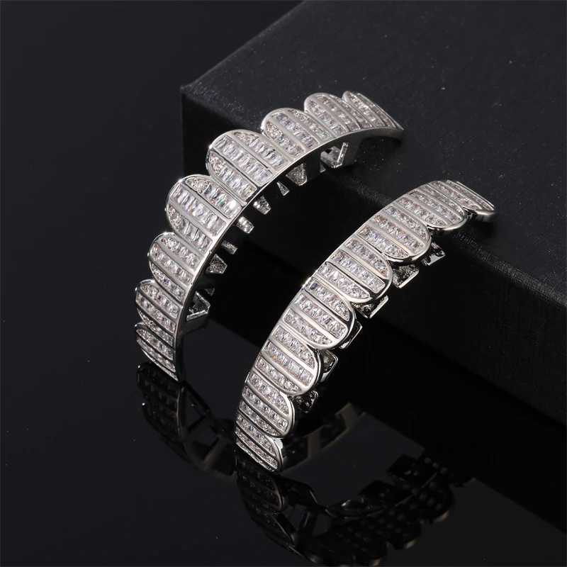 Full French CZ stone teeth Grillz hat cubic zirconia ice out micro paving mens and womens jewelry charm barbecueXJ250412