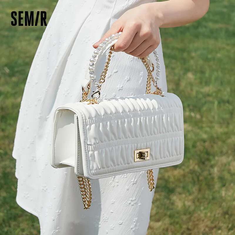 Semir Women Elegant And Versatile Crossbody Stylish Shoulder French-Style White Pearl Chain Bag