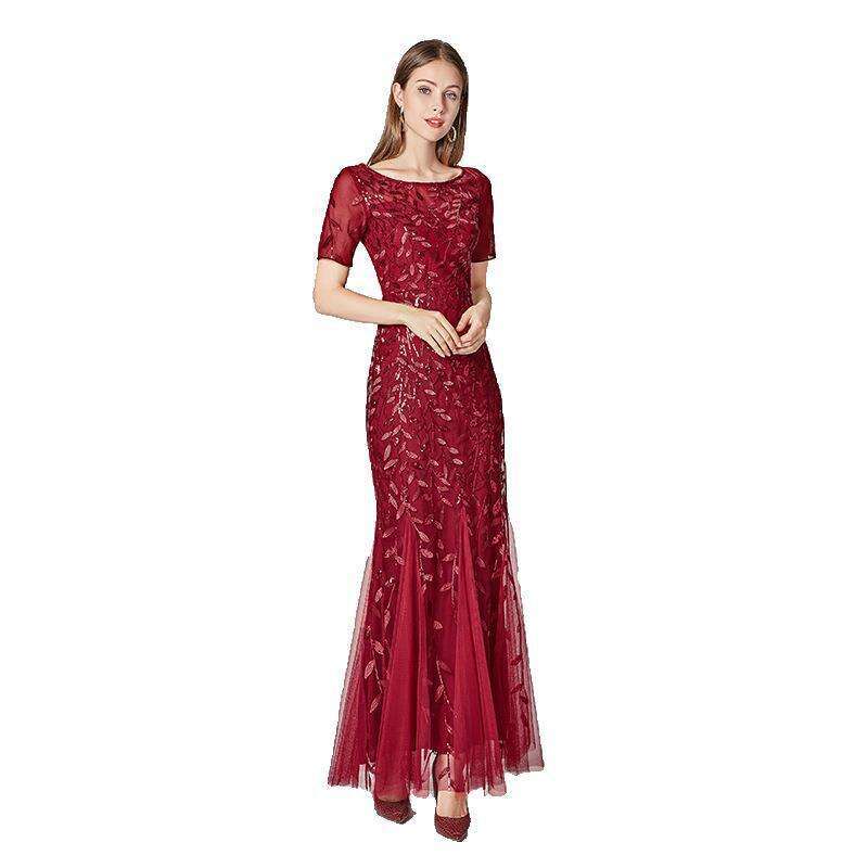 Summer And Autumn 2025 Hot Selg Banquet Host Slim Mesh Sequin Evening Fishtail Dress