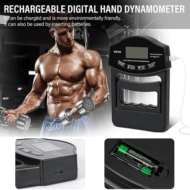 Grip Strength Tester 396Lbs180Kg Digital Hand Dynamometer Grip Strength Meter USB LCD Screen Hand Grip Dynamometer 250410