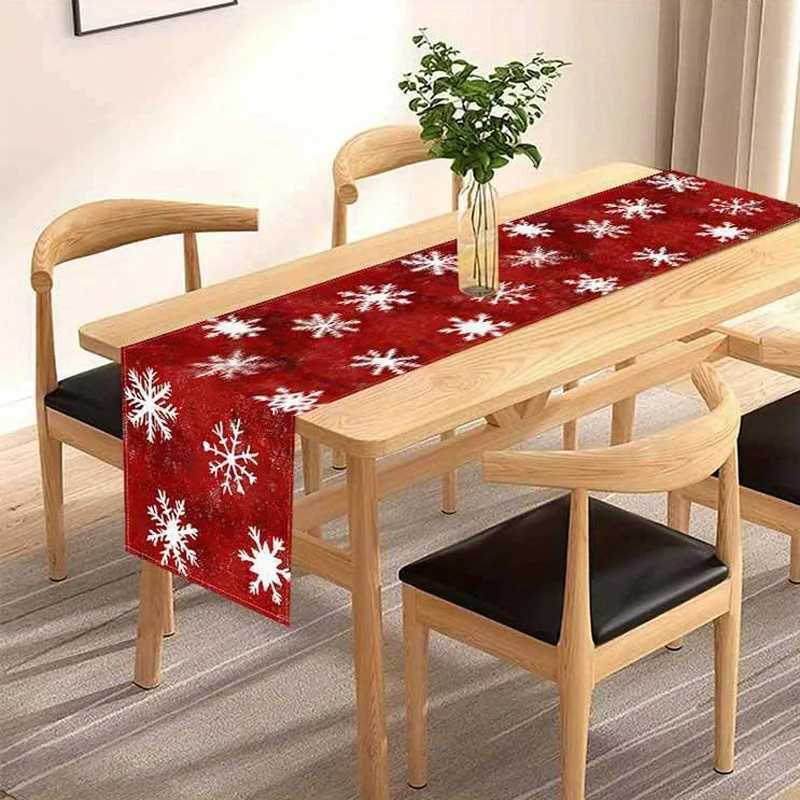 Christmas Elegant Christmas snowflake red and white table runner Christmas decoration home decor festive dining room decor seasonal home s Y251113
