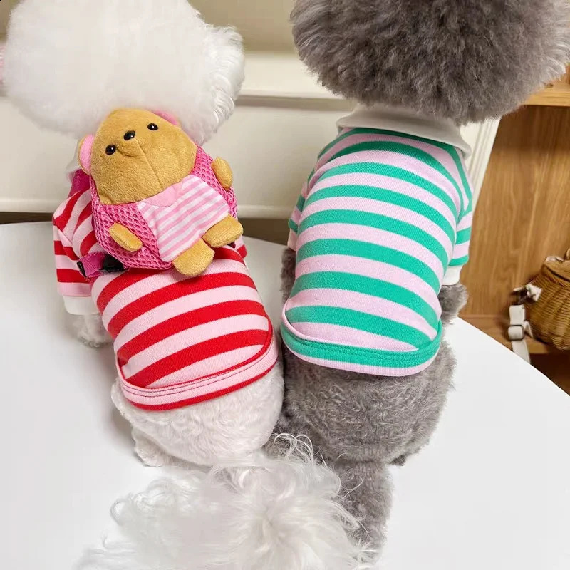 Pet Dog Polo Shirt Summer Cool Dog Clothes Cute Striped Dog Sweathshirt Breathable Cat Shirt Pet Costumes Simple Dog Vest 250407