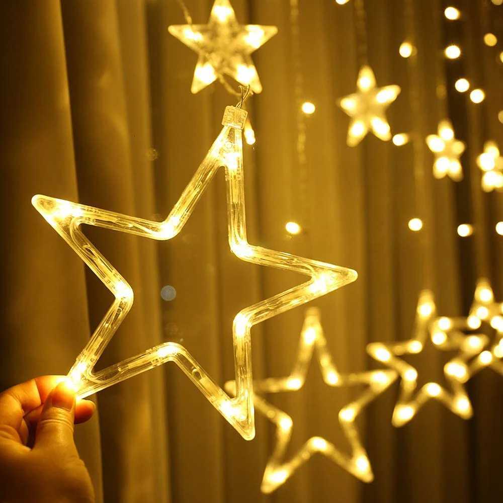138LED Star String Light Waterproof 8 Modes Warm White Curtain Lights for Ramadan Party Bedroom Wedding Christmas Decoratio M251113