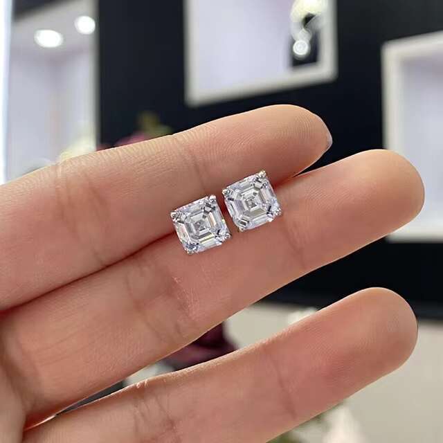 925 Sterling Silver Jewelry Moissanite Diamond Cubic Zirconia 8x10mm White Color Emerald Cut Moissanite Earrings