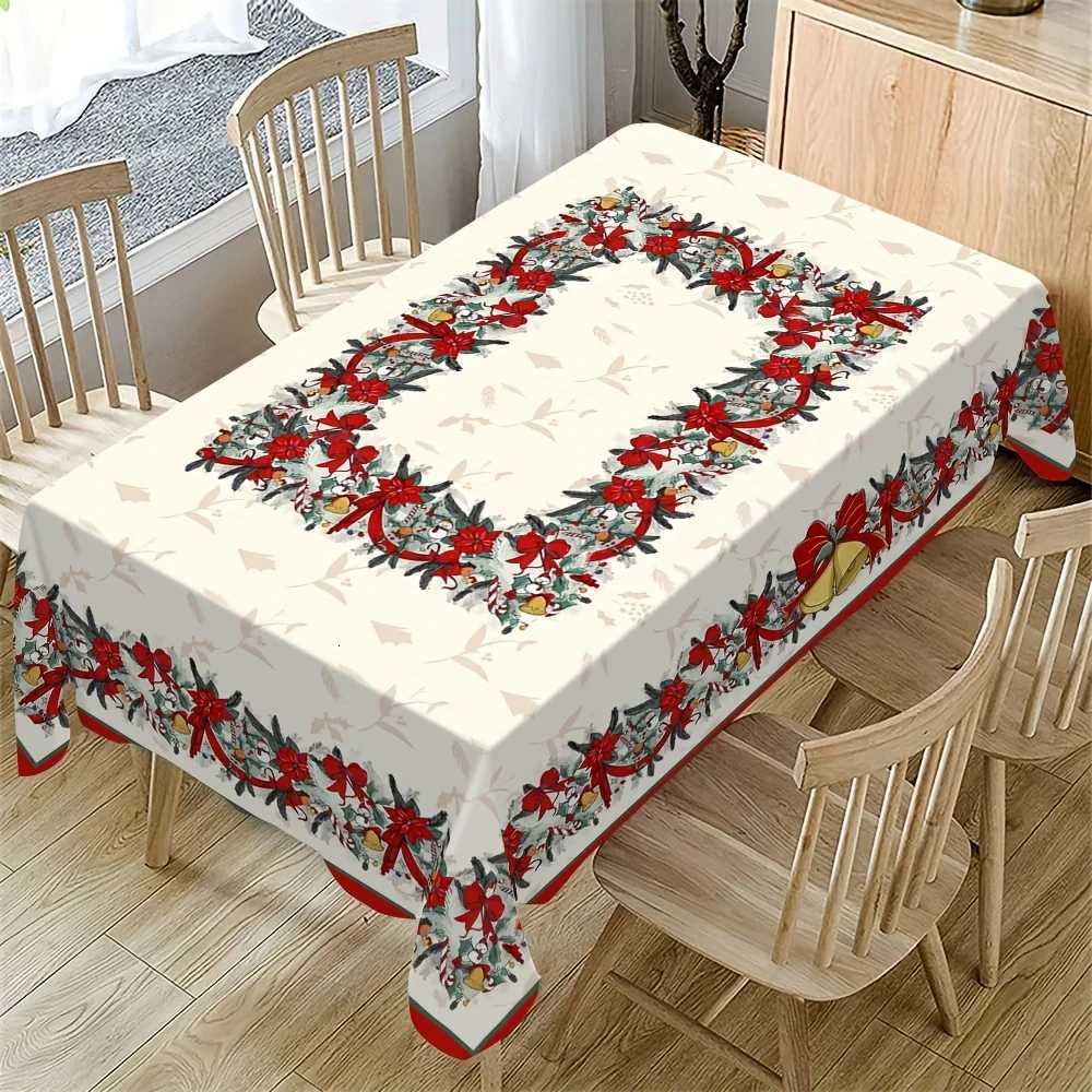 Christmas Christmas Poinsettia Holly Waterproof Tablecloth Party Table Decor Winter Xmas Kitchen Dining Tablecloth Christmas Decorations Y251113