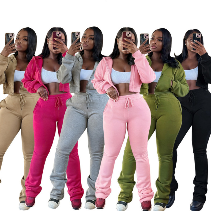 Womens Tracksuits Two Pieces Set 2025 New Fashion Autumn Winter Hooded Zipper Cardigan Waist Cinching Fleece Sweatshirt Drawstring Sports Set 6 Colors