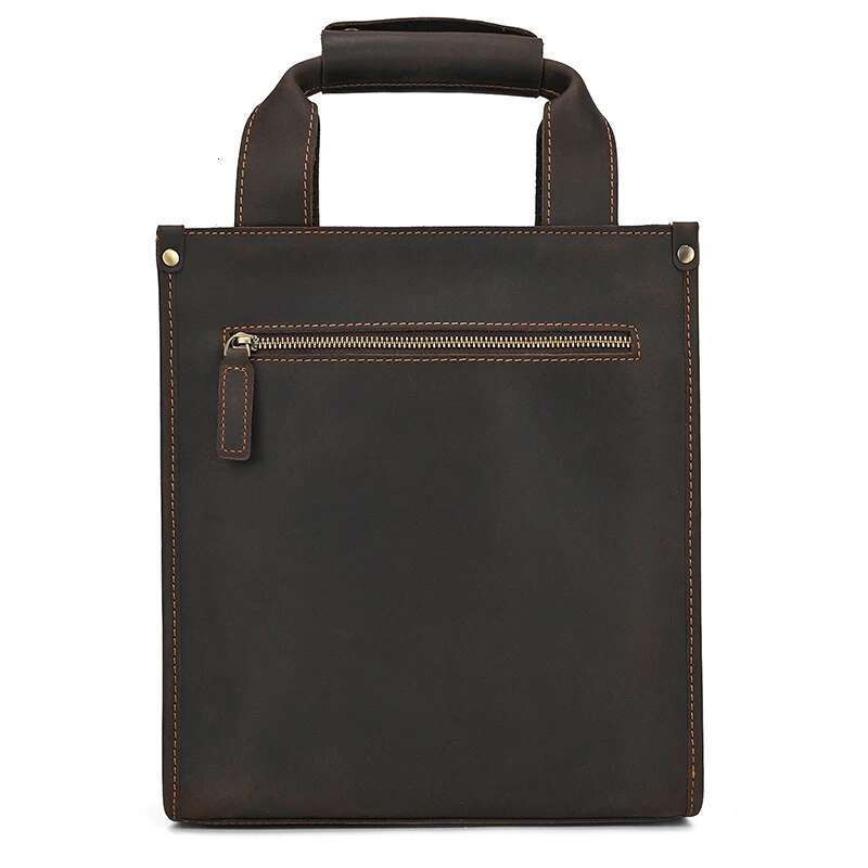 Genuine Leather Men's Shoulder Vintage Crazy Horse Skin Zipper Pocket Flap Messenger Bag Man Daily Big Handbag Work Tote