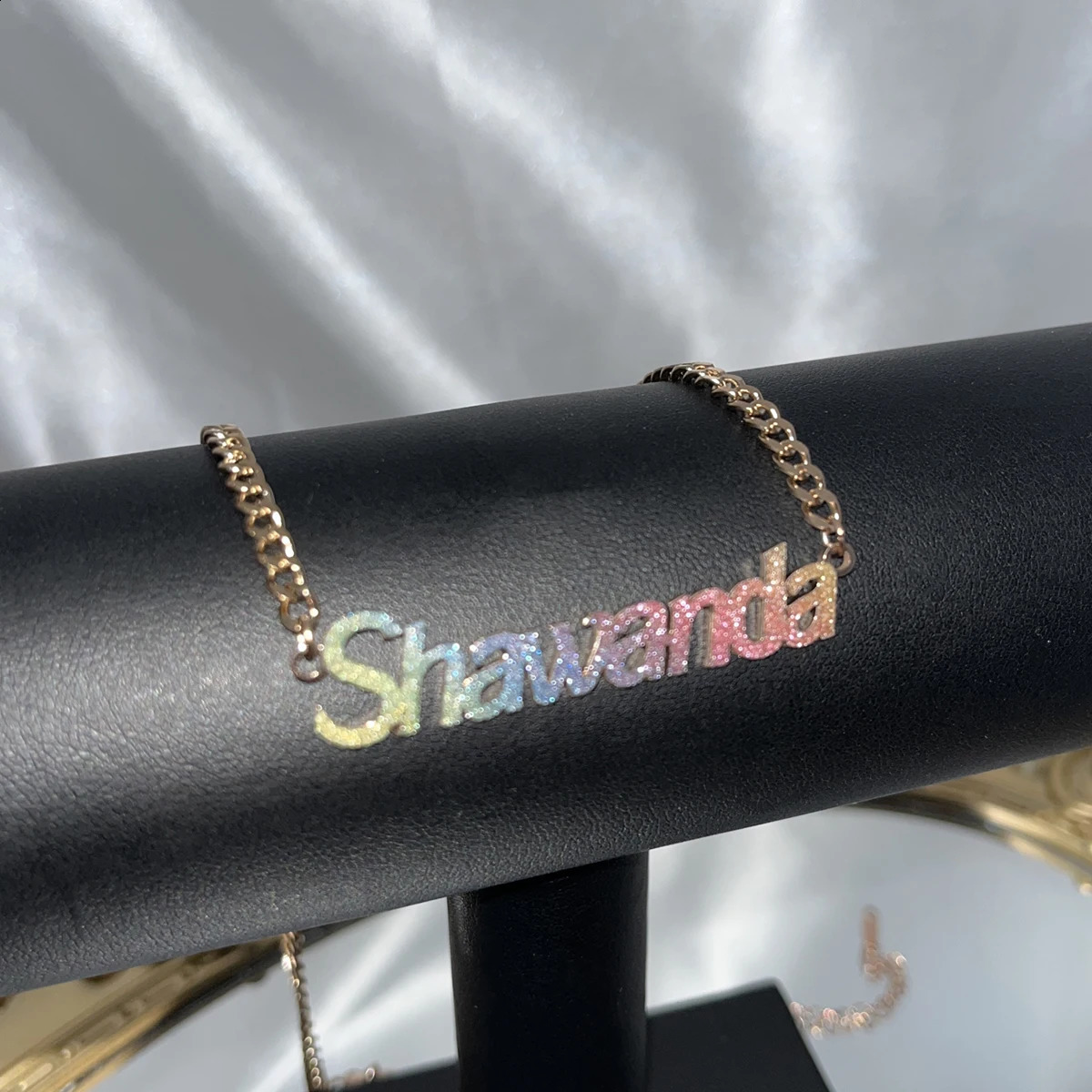 Customized Name Necklace Name Necklace Color Stickers Pendant Stainless Steel Cuban Chain Necklace Personalized Jewelry Gift 250409