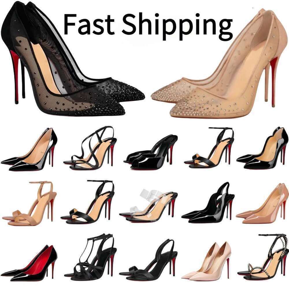 Brand heels Women High Heels Shoes Designer Red Soled Peep Pointed Toe Sandals 6cm 8cm 10cm 12cm Nude Black Patent Leather Woman Pumps 35-43 shoes
