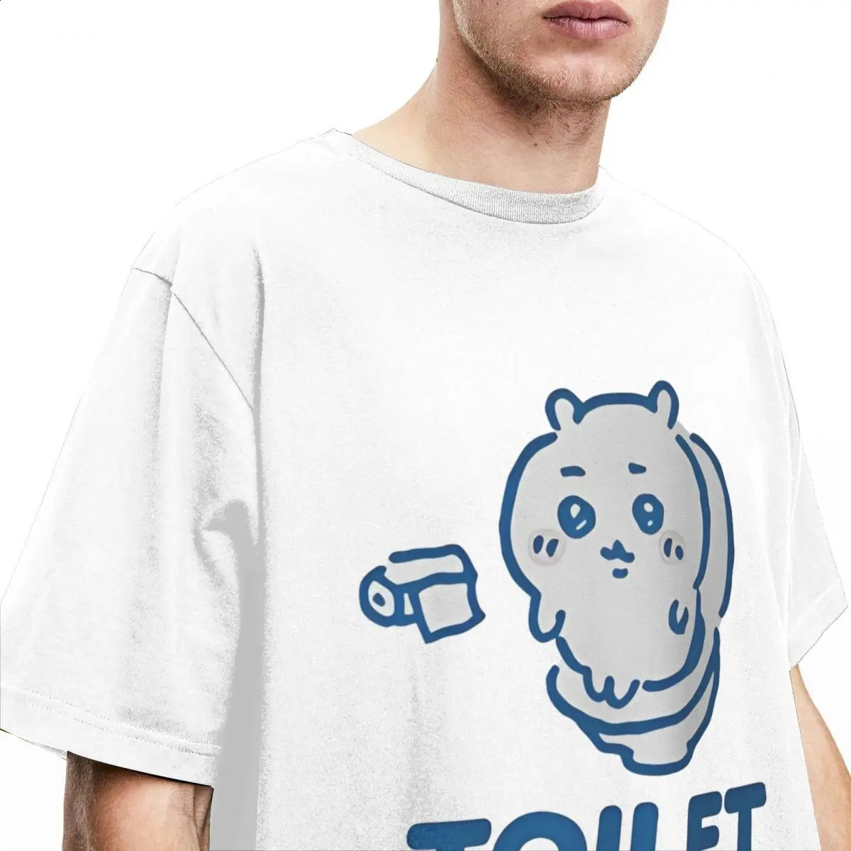 Chiikawa Toilet Time Tshirt Mens Aesthetic Pure Cotton Summer Comfortable Customized Oversized Top 250407