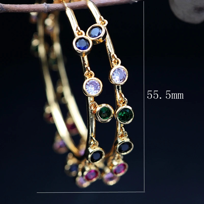 Womens large round black hoop earrings colorful stone sparkling big brother special round earrings wholesale of womens accessories 250409