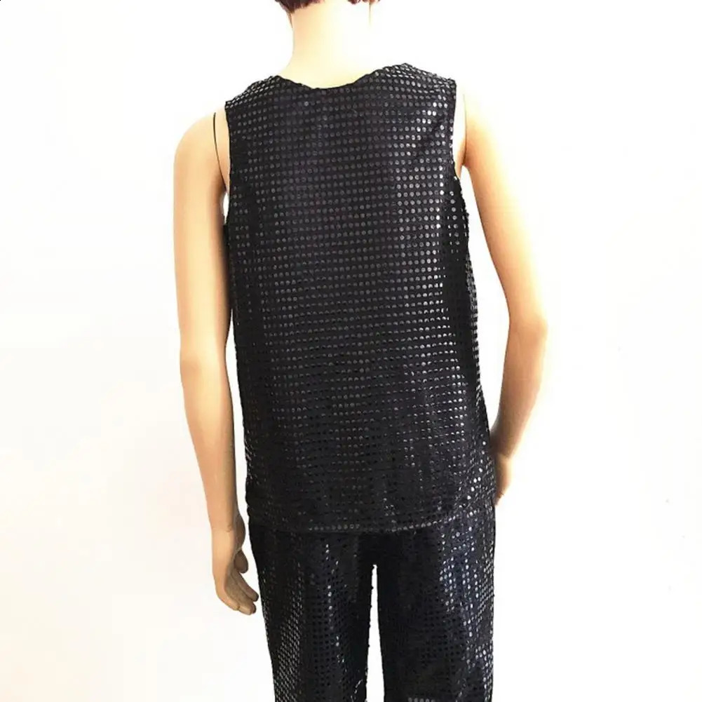 1Pc Cosy Dance Vest Sequin Patch Performance Clothing Shiny Elastic Tops Sleeveless Men Women Attractive Stage Dancing Camisole 250407