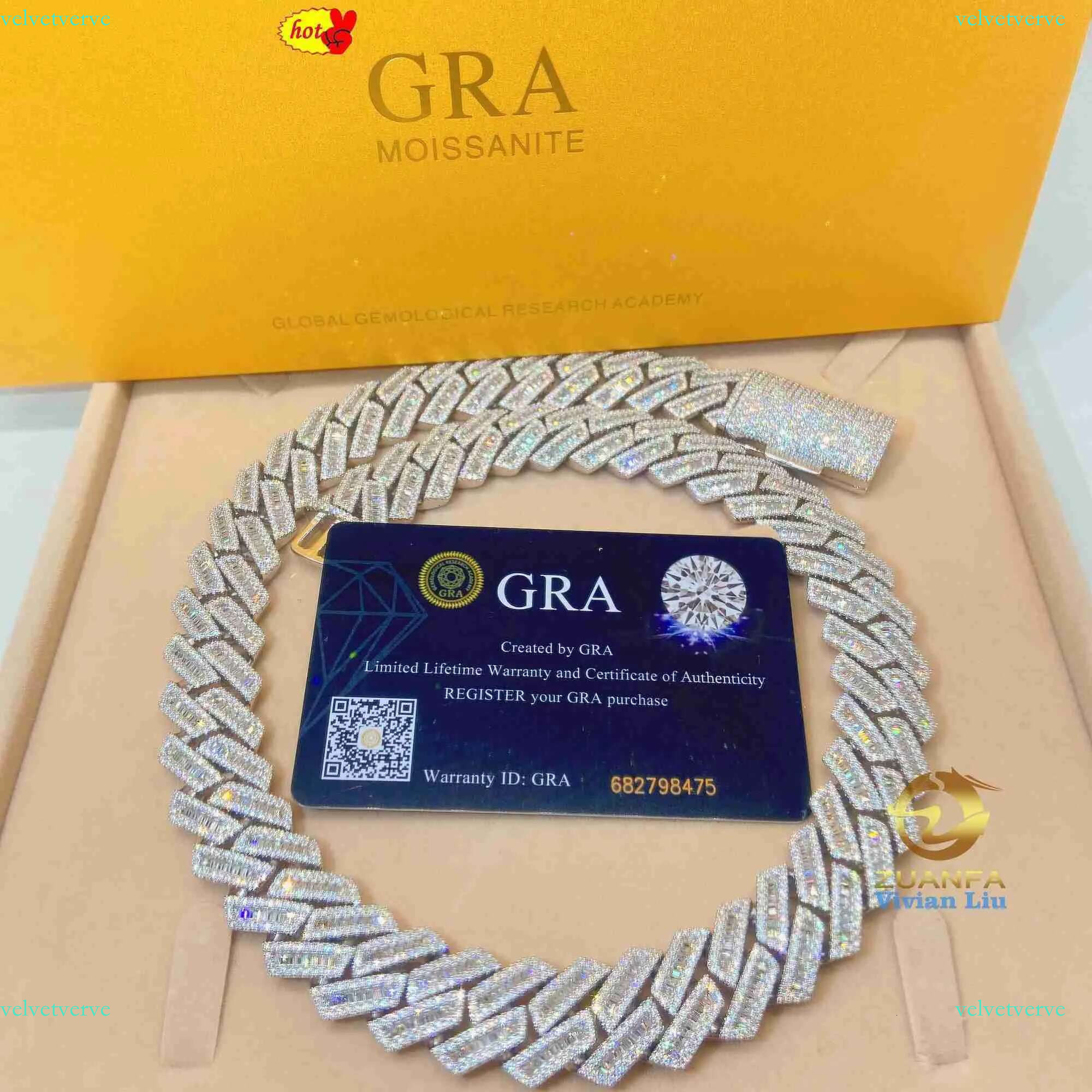 20mm VVS moissanite cuban k chain hip hop Fine jewelry Baguette dia Men necklace Sterg Sier Fully